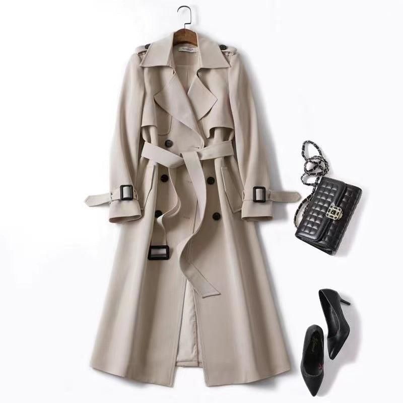 European and American Trenchcoat Women's Mid-length 2024 Autumn and Winter Korean-style British-style Over-the-Knee Coat Autumn and Winter Warm Coat Top