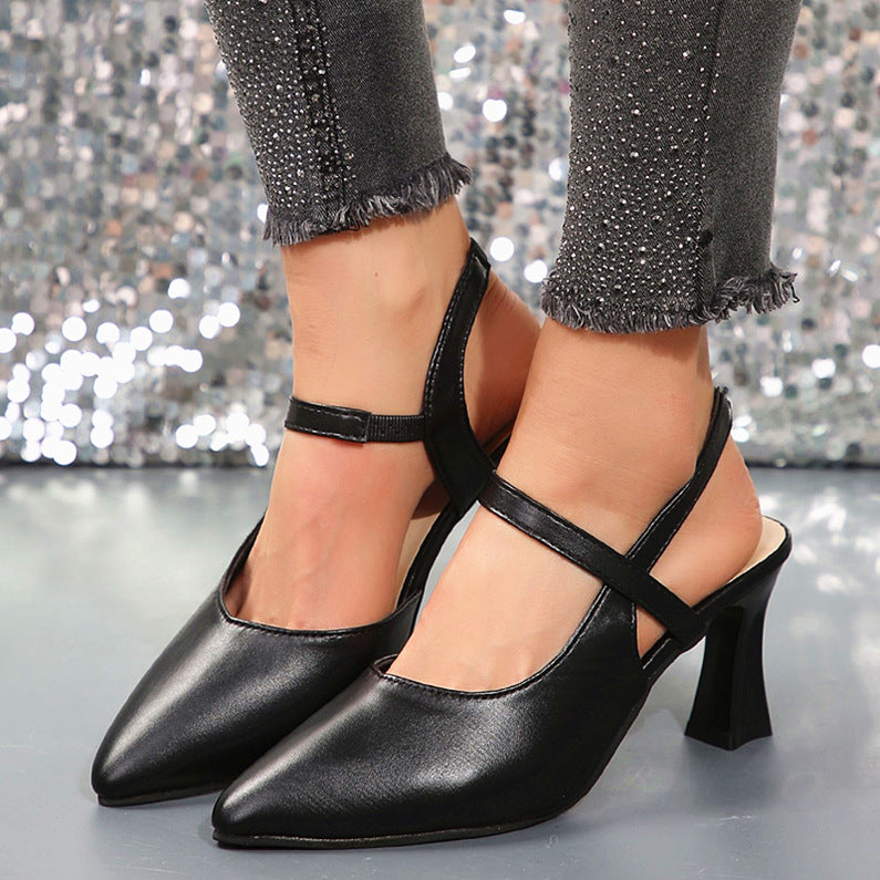 2025 Summer New European and American Foreign Trade Large Size Pointed Toe Fashionable and Comfortable Elastic Slip-On High Heel Toe Sandals Wholesale