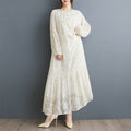 Plus-Size Women's Clothing 2026 Autumn Collection Loose Retro Jacquard Patchwork Lantern Sleeve Elegant Ruffled Double-Layer Dress
