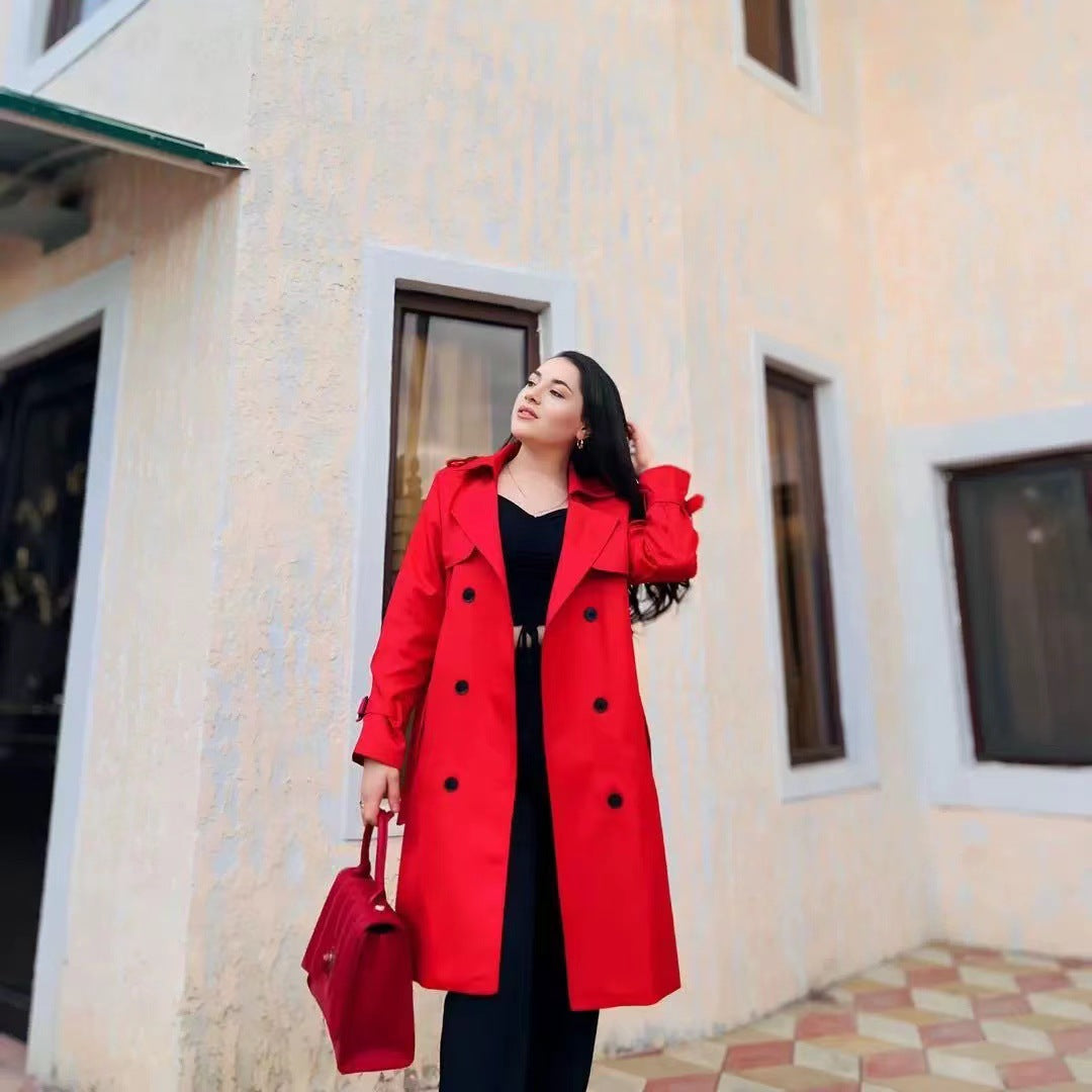 European and American Trenchcoat Women's Mid-length 2024 Autumn and Winter Korean-style British-style Over-the-Knee Coat Autumn and Winter Warm Coat Top