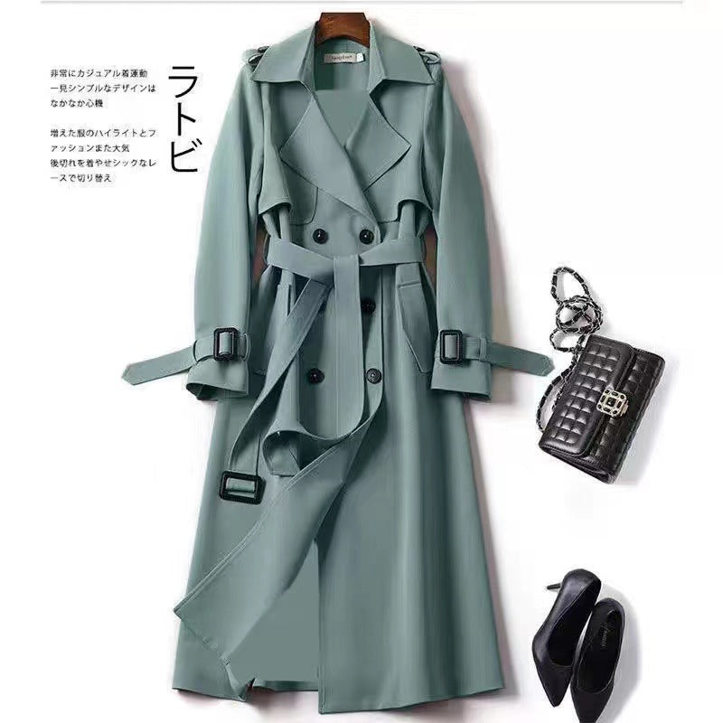 European and American Trenchcoat Women's Mid-length 2024 Autumn and Winter Korean-style British-style Over-the-Knee Coat Autumn and Winter Warm Coat Top