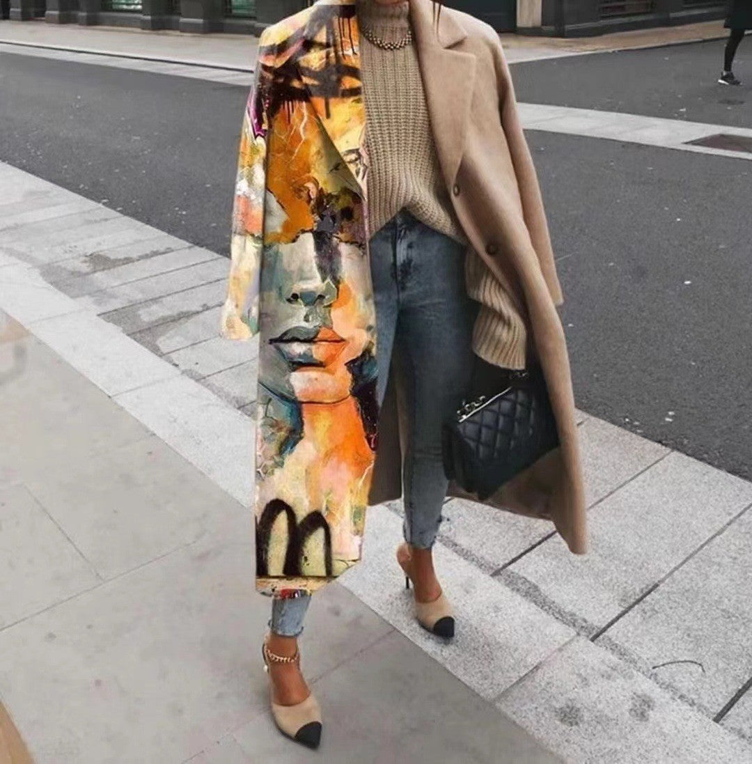 8753 New 2025 European and American Autumn Cross-Border Export Women's Clothing Amazon Long-Sleeved Multi-Color Printed Outwear Lapel Jacket