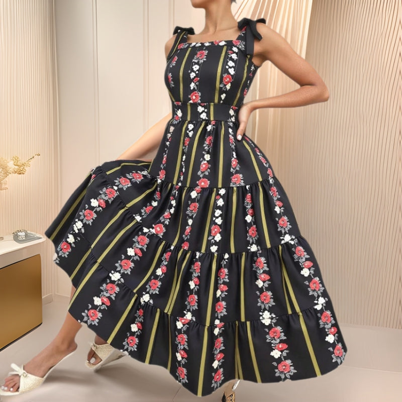Temu Plus-Size European and American Cross-Border French Retro Summer Fashion Elegant Printed Dress with Waist-Cinching Design in Extra Large Size