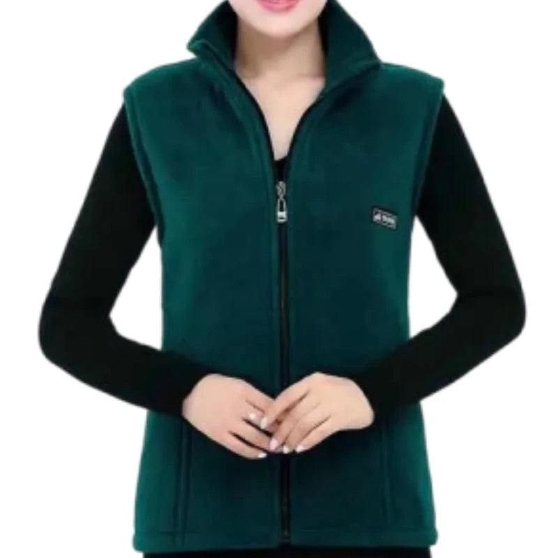 Spring Autumn Women Vest Jacket Middle-Aged Casual Solid Sleeveless Gilet Femme Pocket Short Waistcoat