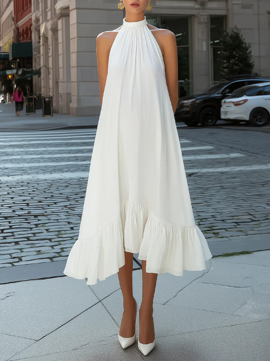 Women's Sleeveless Halter Neck Long Dress Flowy High Neck A-Line Gown for Formal Party Evening Occasion Wear