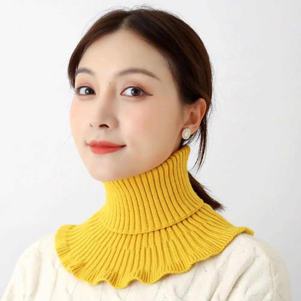 Fashion Warm Knitted Fake Collar Windproof With Wooden Ears Neck Warmer Winter Detachable Turtleneck Men Women