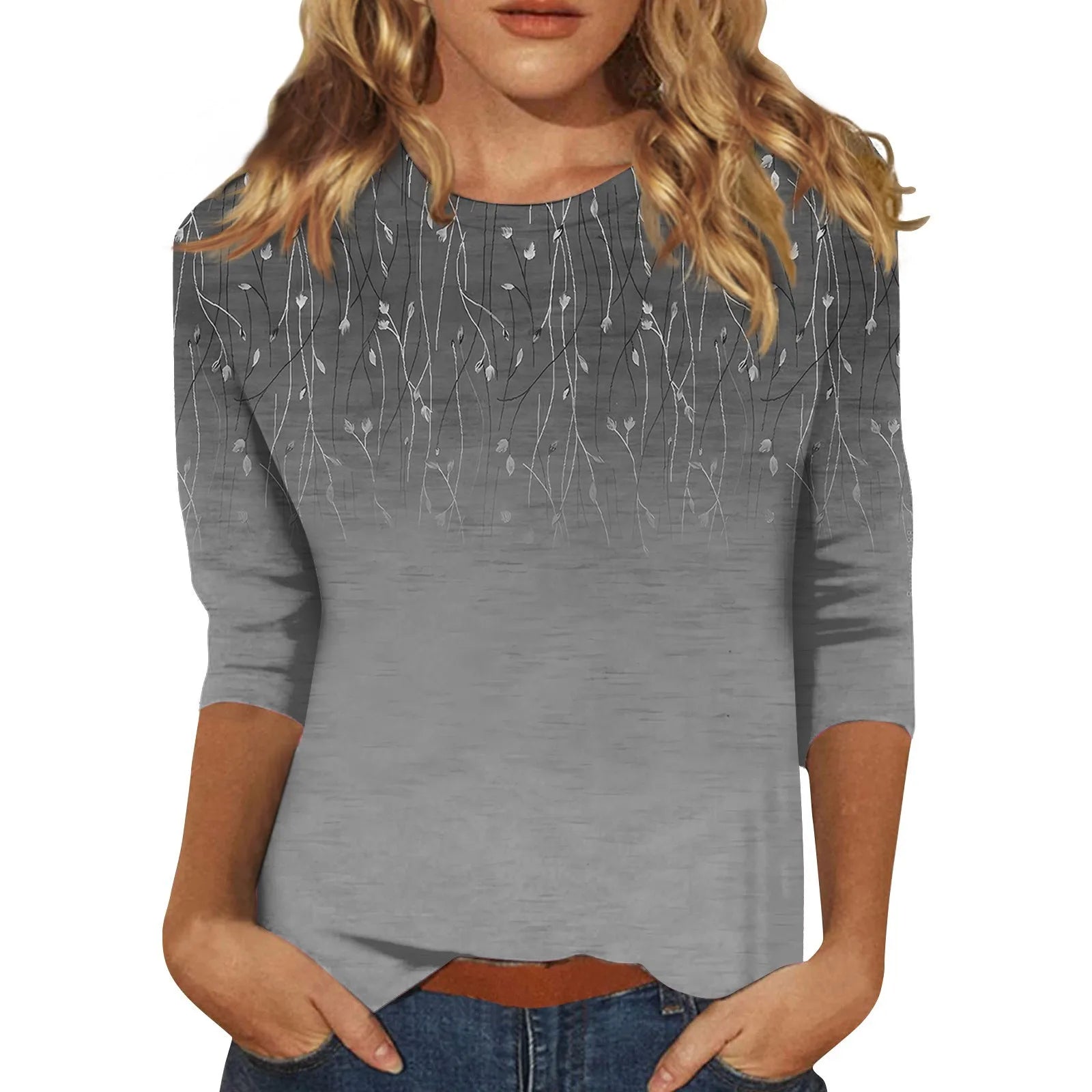 Blouse for Ladies Women’s Fashion Everyday Casual O-neck Three Quarter Sleeve Printed T-shirt Top Summer blusa mujer moda 2024