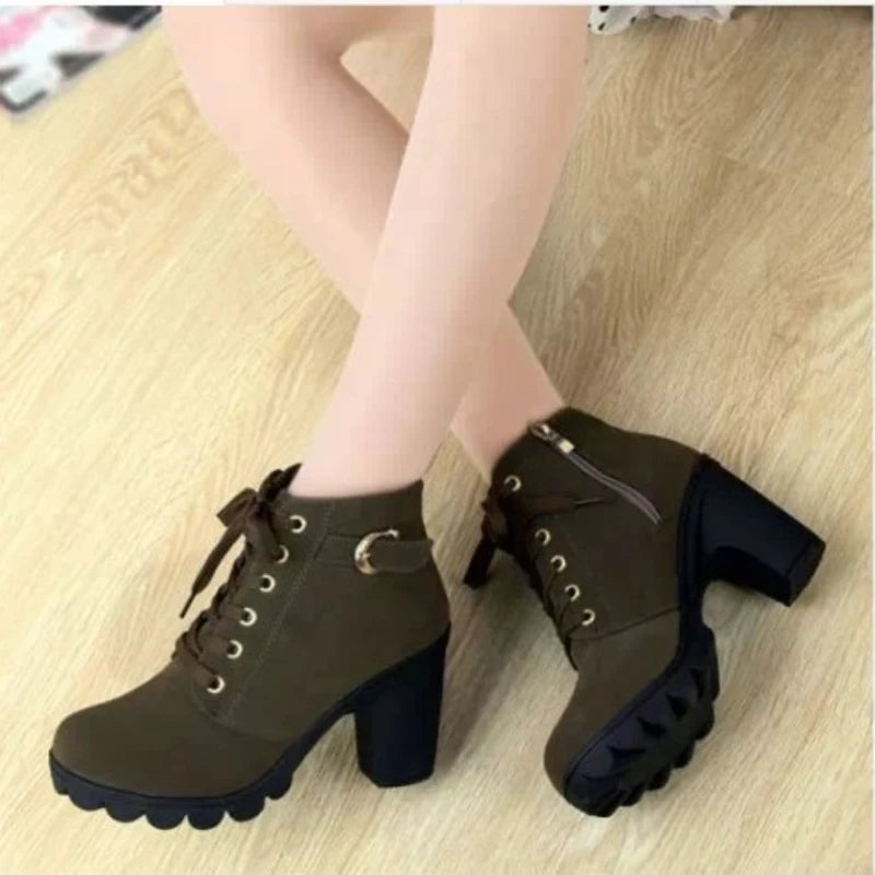New Spring Winter Fashionable versatile Women Boots Lace-up Fashionable versatile Ladies Shoes comfortable High Heels Boots