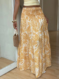 Bohemian Print Elastic Waist A-Line Midi Skirt