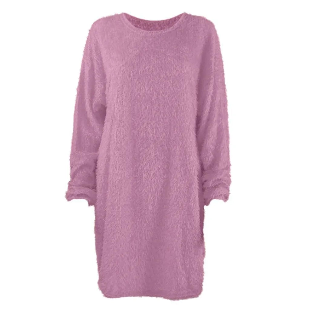 Women Winter Sweater Knit Crewneck Warm Long Sleeve O-Neck Casual Sweatshirts Solid Color Oversized Basic Ladies Cloth