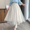 Mesh Skirt 2025 Spring Summer New Style for Women Fashion High Waist Mid-length Elastic Waist A-line Skirt Princess Long Skirt