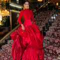 Red Satin Long Maxi Skirts  High Waist Two Layers Women Birthday Skirts Christmas Wear 2026 Celebrity Bridal Skirt