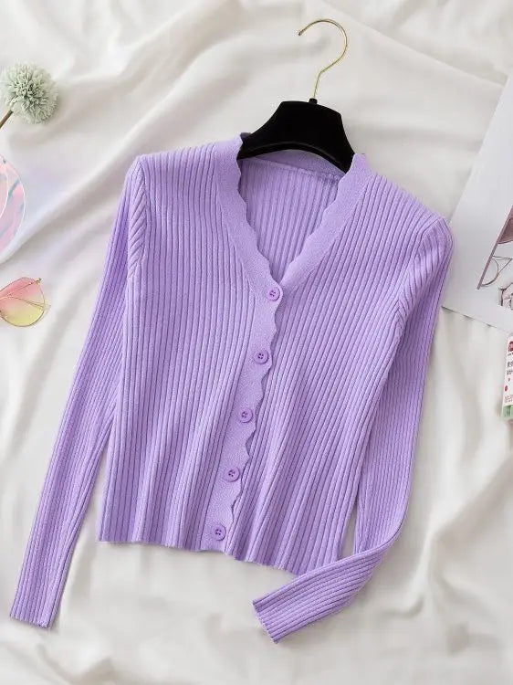 Sweater Knitted Cardigan Button Jacket 2023 Autumn Winter V-neck Long Sleeve Casual Tops For Women Sweater Green