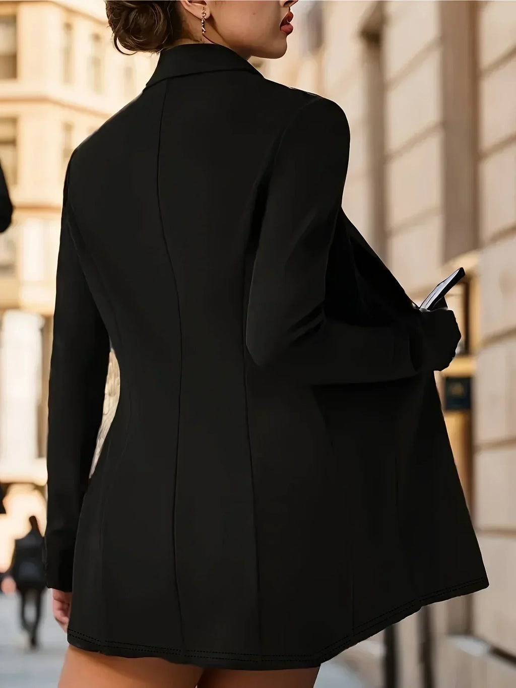 plus size women's fashion temperament long sleeves, slim fit solid color, large size women's medium and long blazer