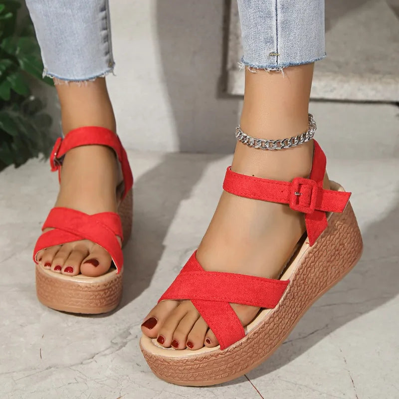 Women Sandals High Heels Platform Woman 2024 Summer Luxury Comfort Chunky Heeled Wedges Gladiator Sandals Red Shoes Plus Size 41