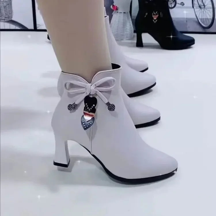 High-heel Female Spring Autumn Single Boots Women Zip Waterproof Boots Black White 35-40