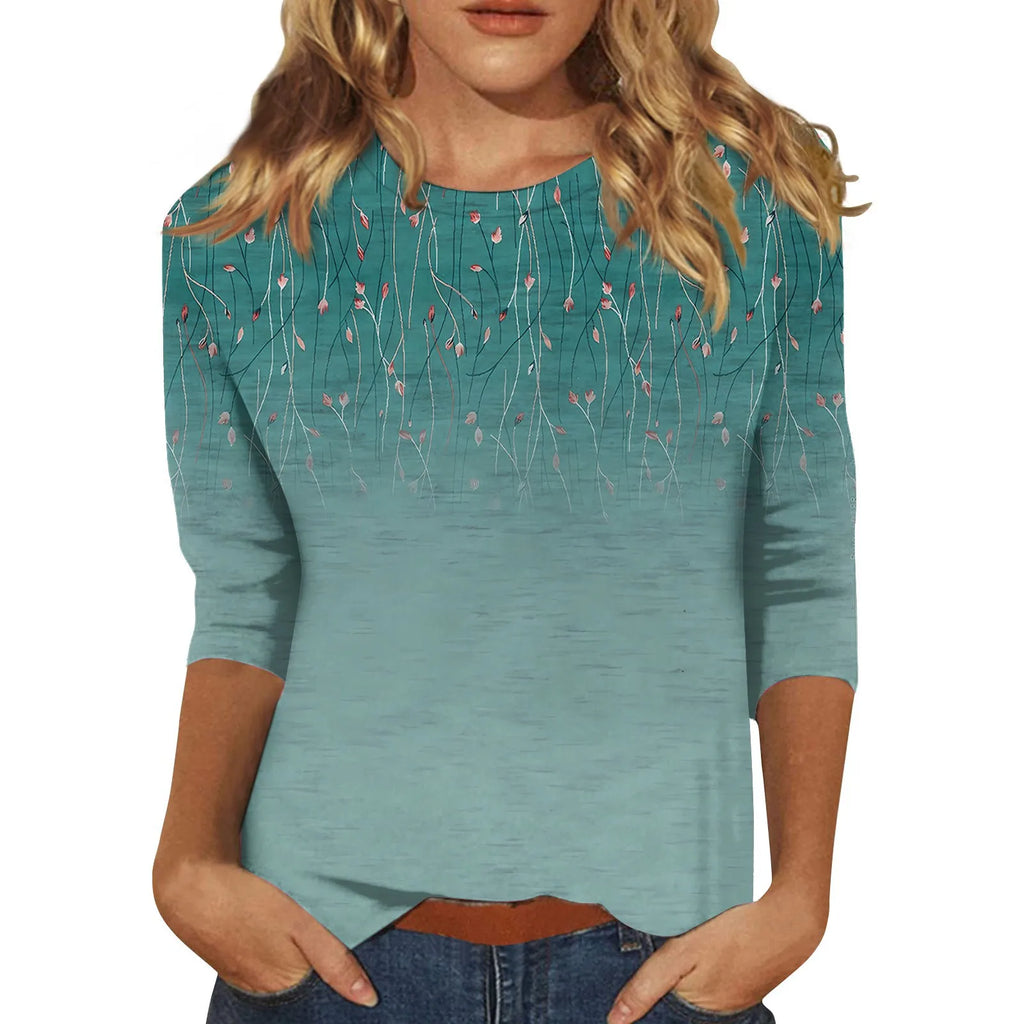 Blouse for Ladies Women’s Fashion Everyday Casual O-neck Three Quarter Sleeve Printed T-shirt Top Summer blusa mujer moda 2024