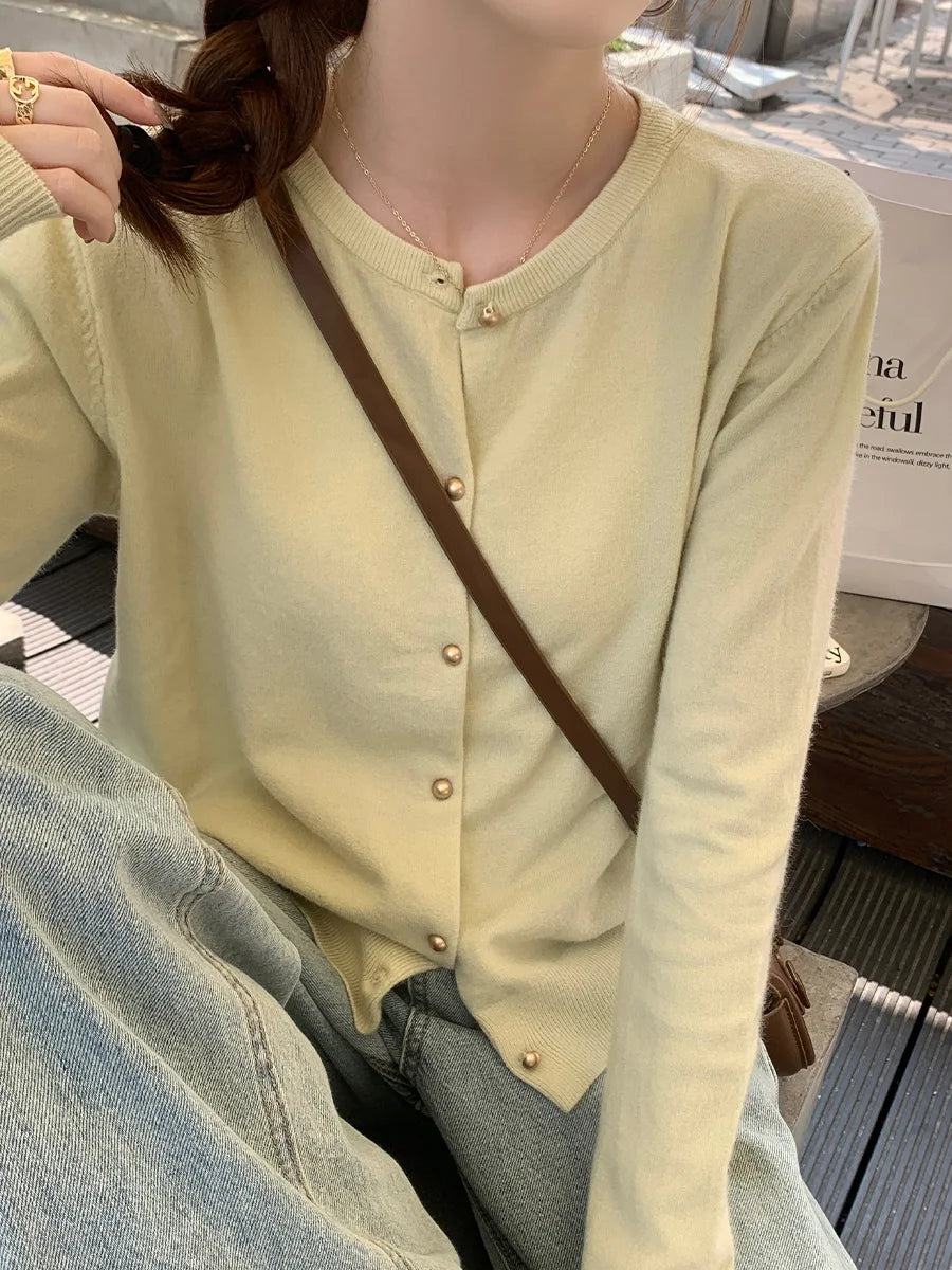 Knitted Women Cardigans New Long Sleeve O-Neck Black Knit Cardigan Women Tops Knitwears Sueters De Mujer Q1054