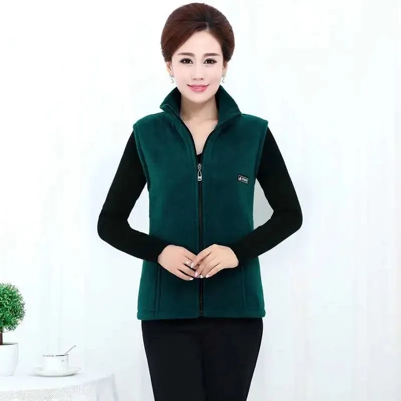 Spring Autumn Women Vest Jacket Middle-Aged Casual Solid Sleeveless Gilet Femme Pocket Short Waistcoat