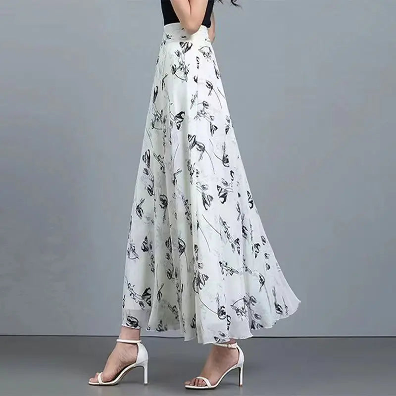 Floral Print Chiffon High Waist Boho Skirt