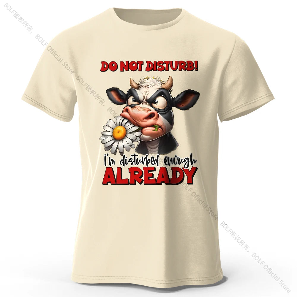 Cartoon Cow Print 100% Cotton T-Shirt, Soft & Breathable Round Neck Short Sleeve Tee, Unisex Fun & Whimsical Style