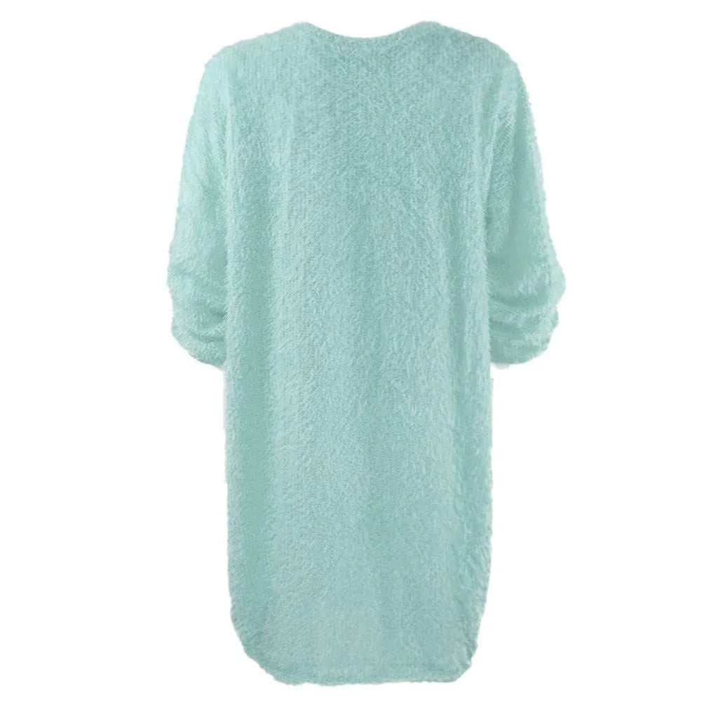 Women Winter Sweater Knit Crewneck Warm Long Sleeve O-Neck Casual Sweatshirts Solid Color Oversized Basic Ladies Cloth
