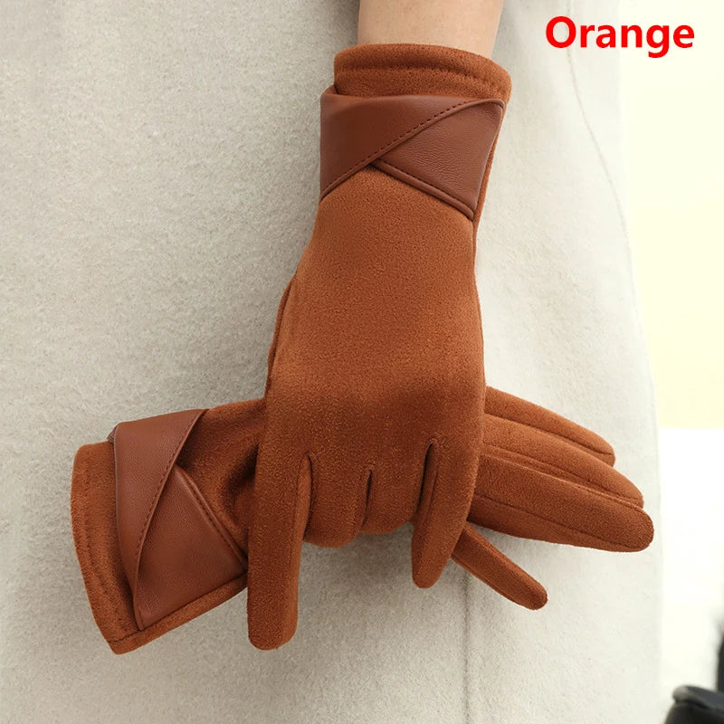 1Pair Suede Gloves For Women Winter Velvet Gloves Elegant Touch Screen Gloves Riding Driving Keep Warm Mountaineering Gloves
