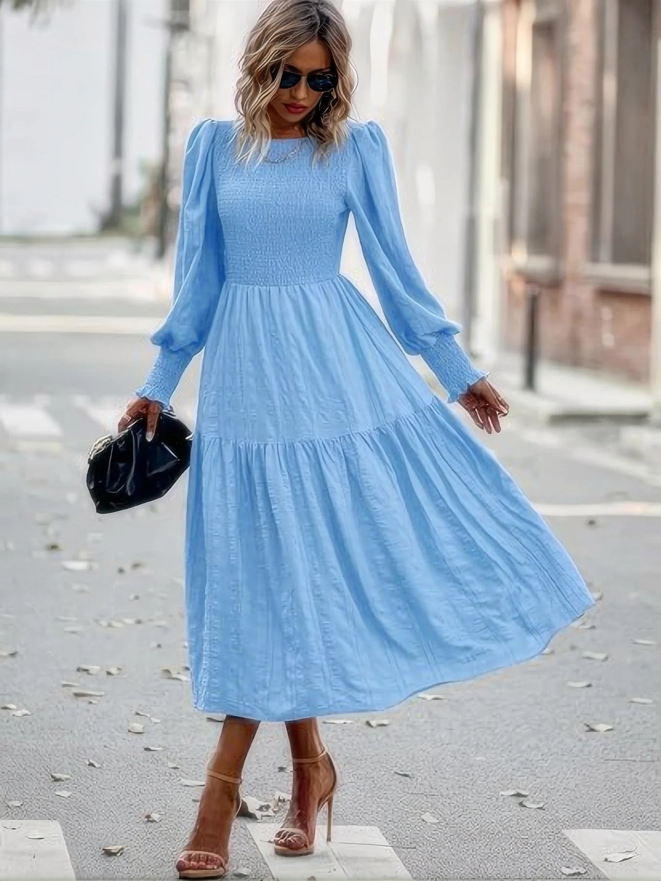 Dress Women Long Dresses A Line Vestidos Streetwear Round Neck Maxi Lantern Sleeve Casual Elegant Splice Y2k High Waist 2025
