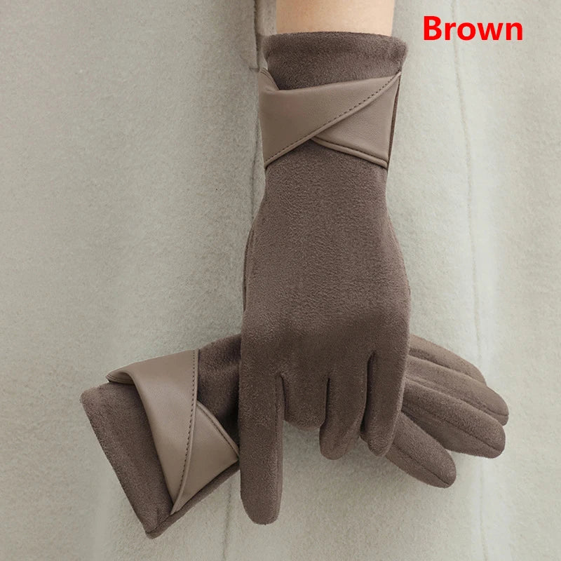 1Pair Suede Gloves For Women Winter Velvet Gloves Elegant Touch Screen Gloves Riding Driving Keep Warm Mountaineering Gloves