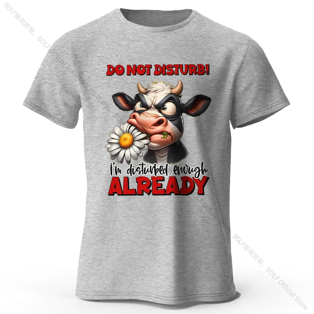 Cartoon Cow Print 100% Cotton T-Shirt, Soft & Breathable Round Neck Short Sleeve Tee, Unisex Fun & Whimsical Style