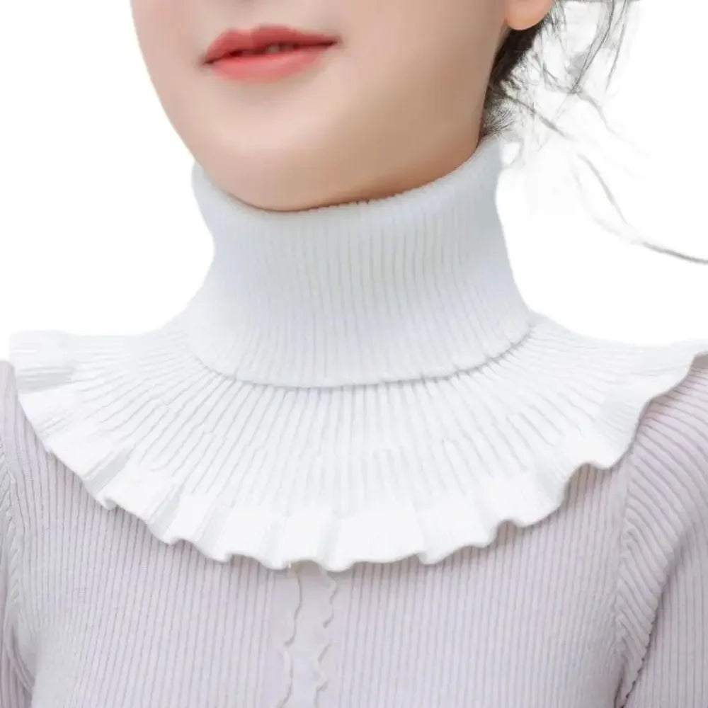 Fashion Warm Knitted Fake Collar Windproof With Wooden Ears Neck Warmer Winter Detachable Turtleneck Men Women