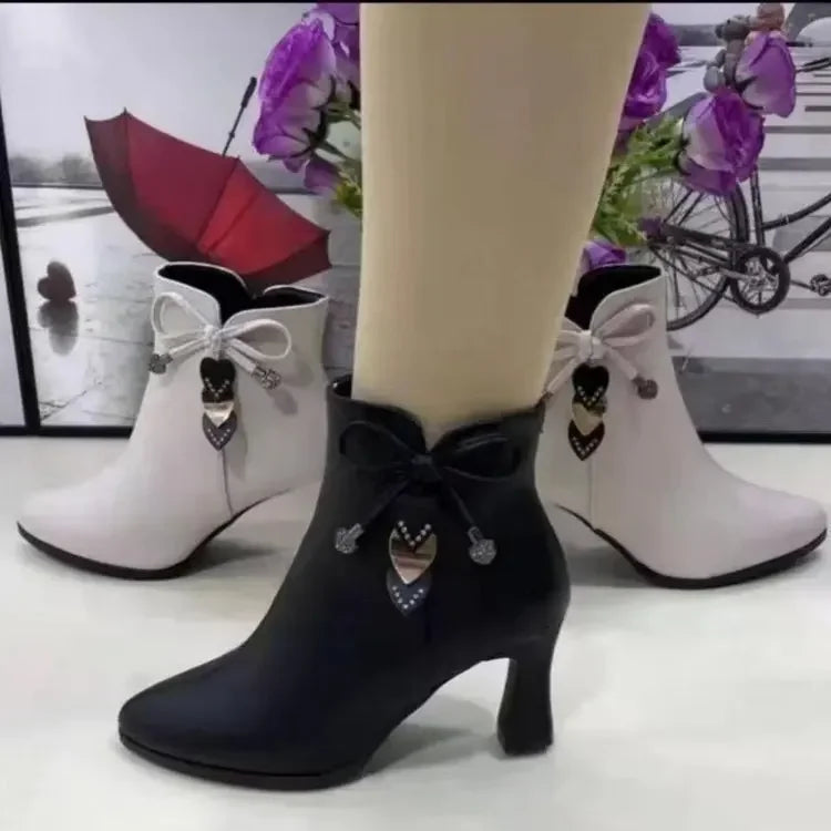 High-heel Female Spring Autumn Single Boots Women Zip Waterproof Boots Black White 35-40