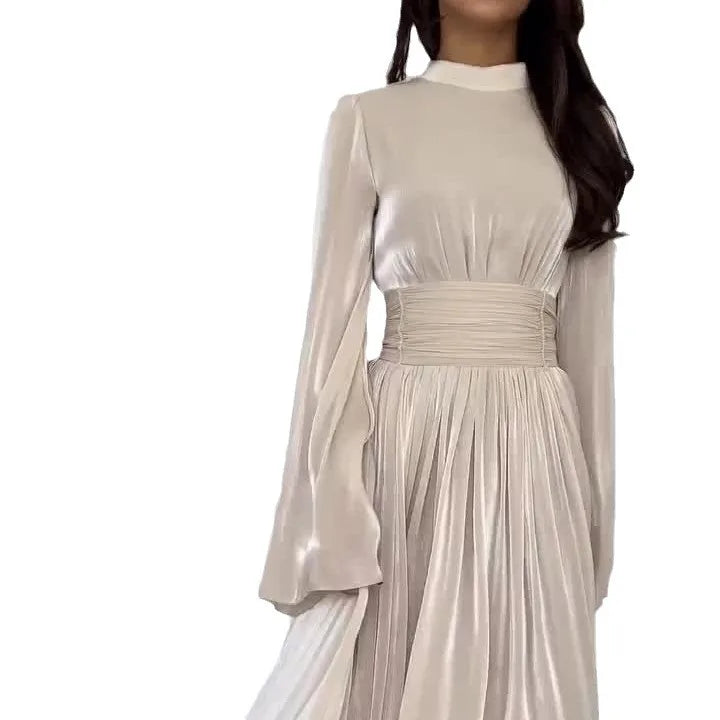 Lace-Up Pleated Kaftan Maxi Dress