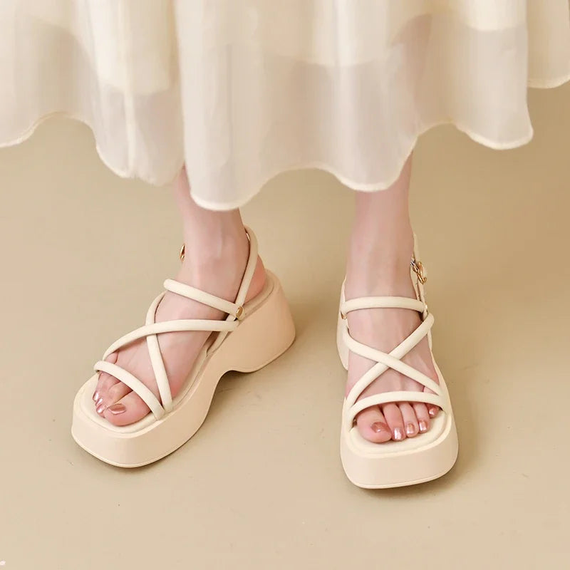 Cross Strap Platform Sandals for Women Summer 2023 Thick Bottom Gladiator Shoes Woman Casual Non-Slip Wedge Sandalias Mujer