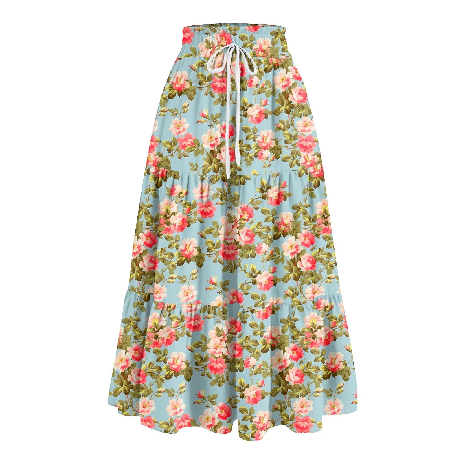Women'S Boho Vintage Floral Print Maxi Skirt Elastic High Waist Pleated Flowy A Line Long Skirts Toddler Fall Falda Short