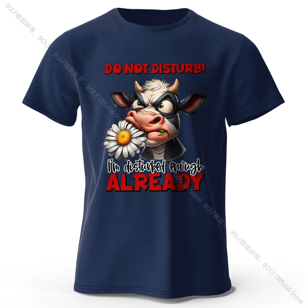 Cartoon Cow Print 100% Cotton T-Shirt, Soft & Breathable Round Neck Short Sleeve Tee, Unisex Fun & Whimsical Style