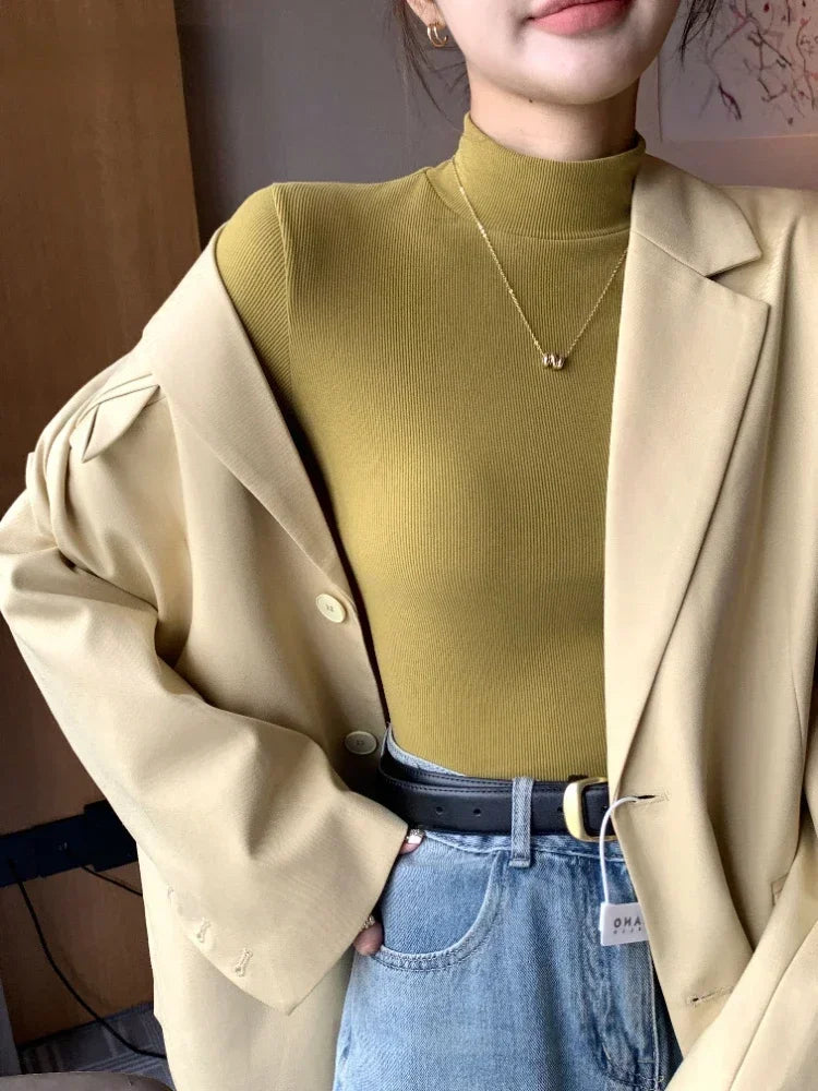 Women Turtleneck Pullover Autumn Women Slim Long Sleeve shirt Tops Female Winter