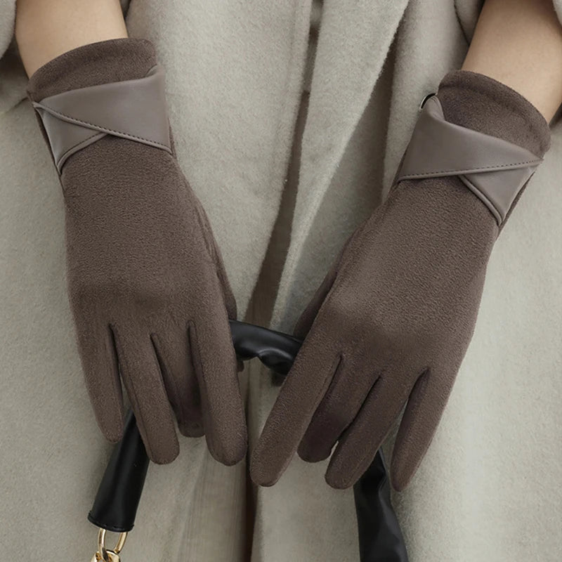 1Pair Suede Gloves For Women Winter Velvet Gloves Elegant Touch Screen Gloves Riding Driving Keep Warm Mountaineering Gloves