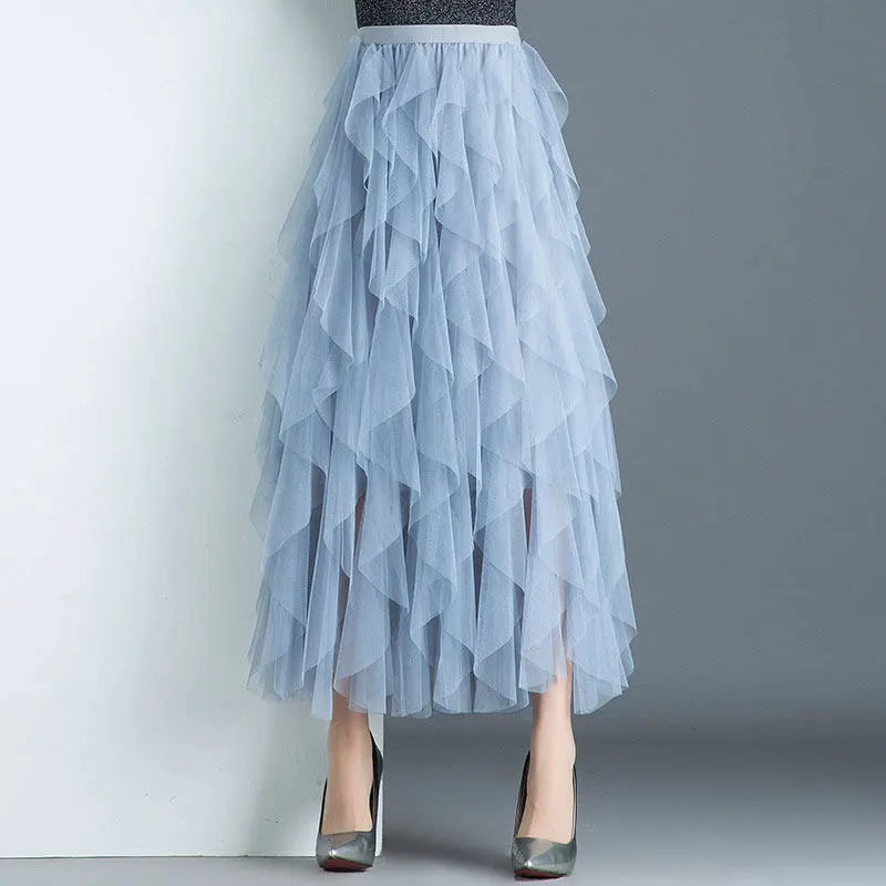 Long Mesh Skirt For Women 2025 Summer Tulle Skirt Women High Waist Maxi Skirt Spring Elastic Waist Adult Tutu Skirts Jupe Longue