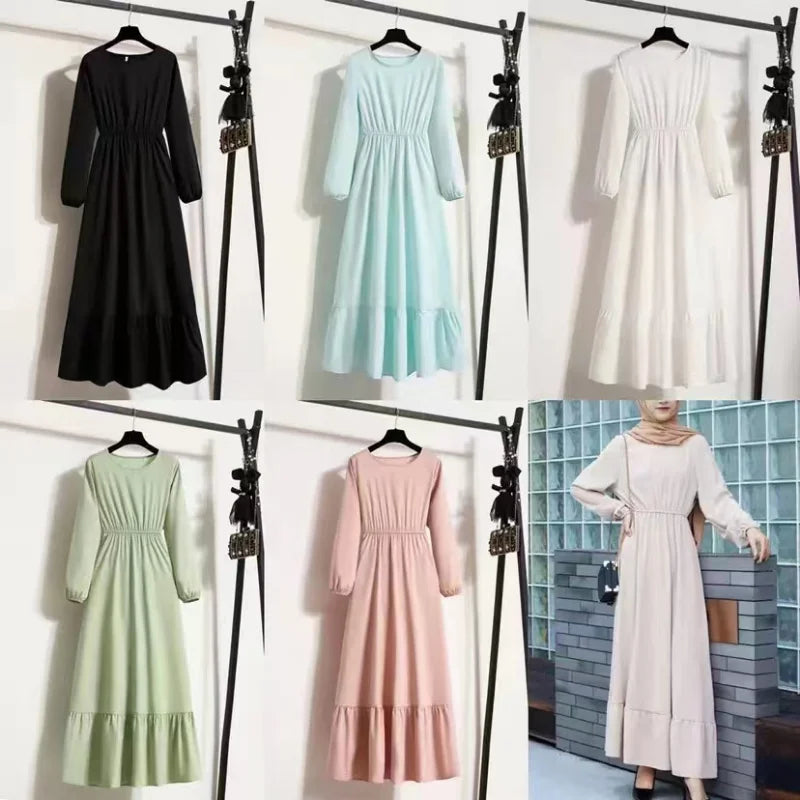 Solid Chiffon Full Sleeve Loose Maxi Dress