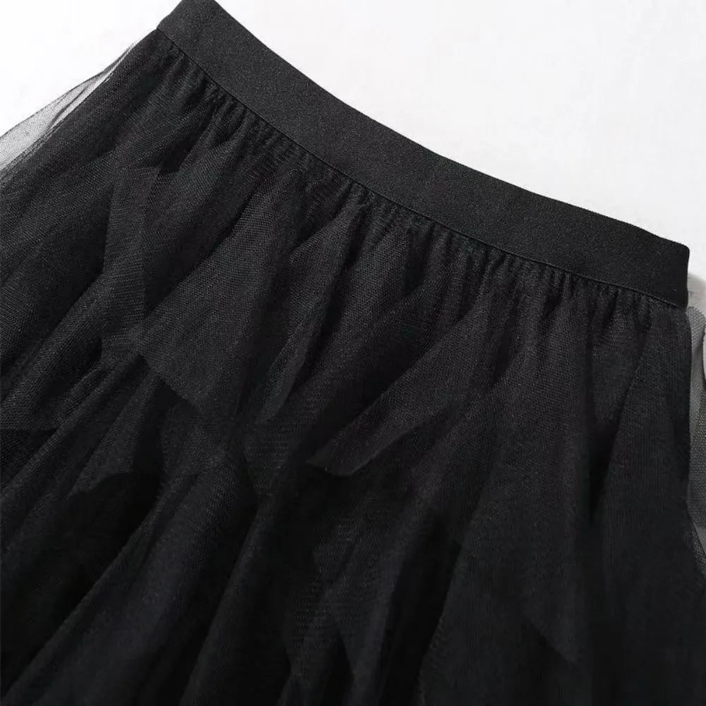 2025 New Fashion Tutu Tulle Skirt Women Long Maxi Skirt Spring Summer Korean Black Pink High Waist Pleated Skirt Female One Size