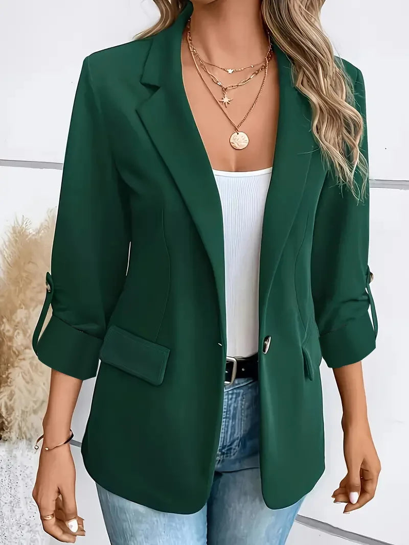 Blazers Long Sleeve Women Suits Blazer Single Button Solid Loose Fit Turn Down Collar Pockets Casual 2025 Summer