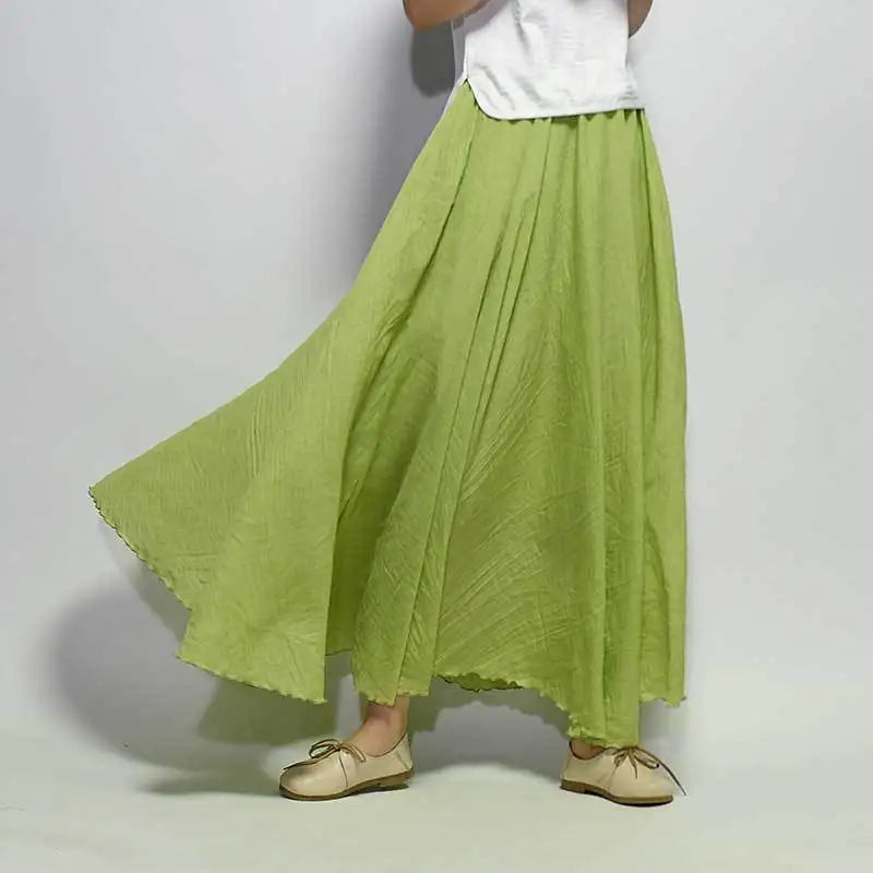 Women's Elegant High Waist Linen Maxi Skirt 2024 Summer Ladies Casual Elastic Waist 2 Layers Skirts saia feminina