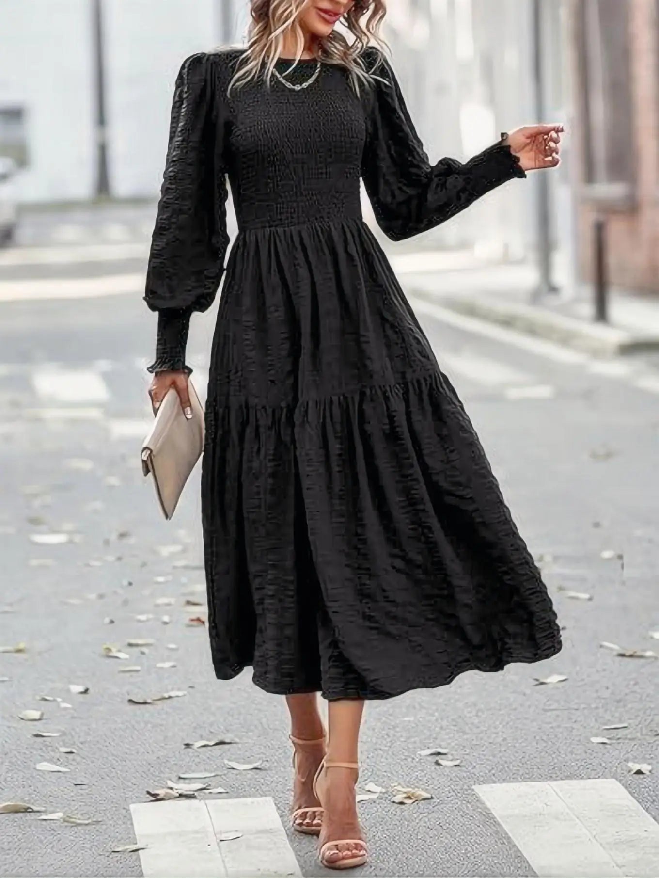 Dress Women Long Dresses A Line Vestidos Streetwear Round Neck Maxi Lantern Sleeve Casual Elegant Splice Y2k High Waist 2025