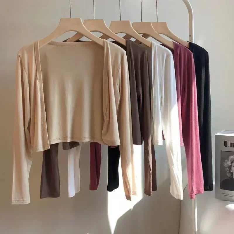 New Shrugs Women Solid Breathable Sun Shading Tops Cardigans Korean Style Female All-match Shawl Modal Chic Tops