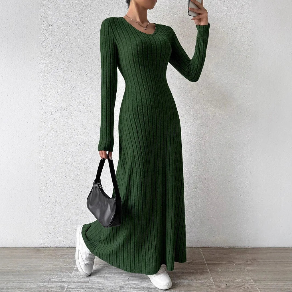 Knitted Maxi Dress Women Elegant Party Autumn Winter O Neck Long Sleeves Sexy Slim Long Dresses Casual Holiday Street Dress Robe