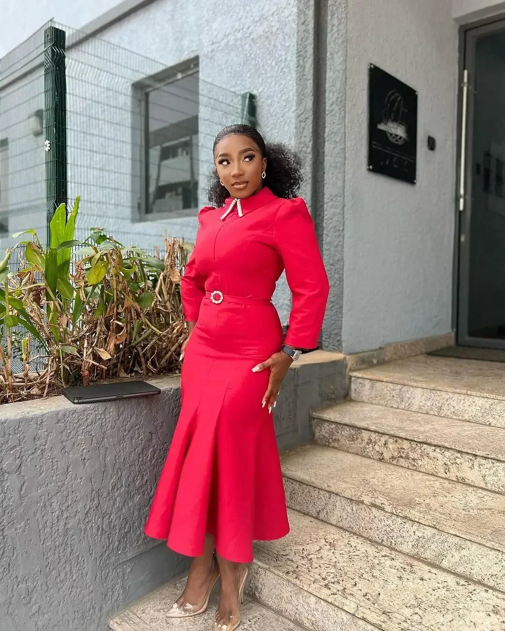 Elegant Church Dresses for Women Mermaid Long Sleeves Turn Down Collar Female Gowns Modest Classy Office Ladies Workwear Autumn