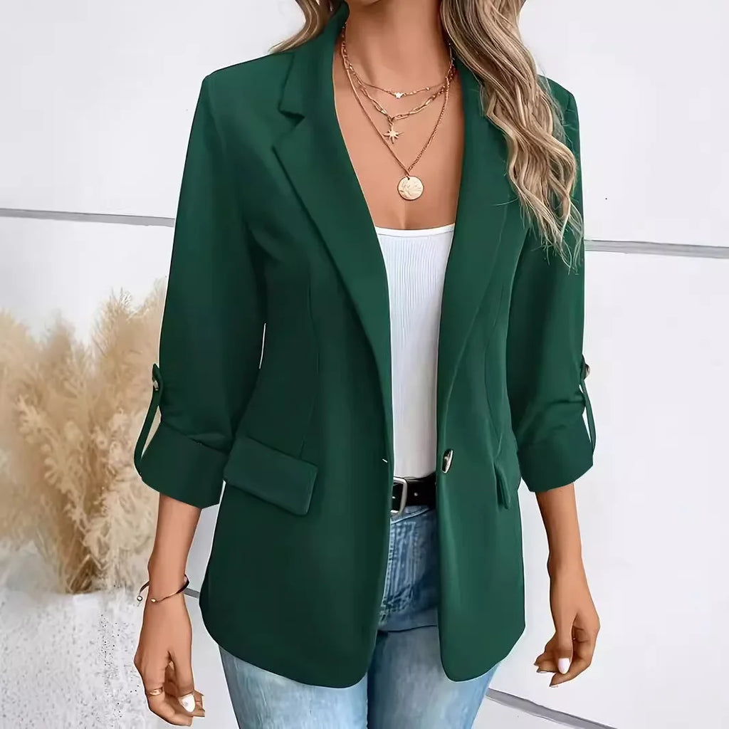 Blazers Long Sleeve Women Suits Blazer Single Button Solid Loose Fit Turn Down Collar Pockets Casual 2025 Summer
