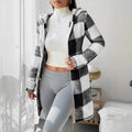 Womens Coats Winter Manteau Winter Warm Plush Pocket Coat Womens Plaid Print Hooded Long Zip Cardigan Sobretudo Feminino Inverno