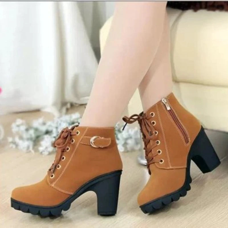 New Spring Winter Fashionable versatile Women Boots Lace-up Fashionable versatile Ladies Shoes comfortable High Heels Boots